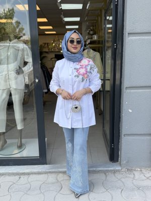 Selinada 3 Boyutlu Çiçek Gömlek - 0126